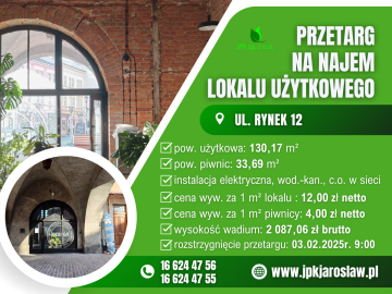 Przetarg ustny – ul. Rynek 12 (130,17 m2)