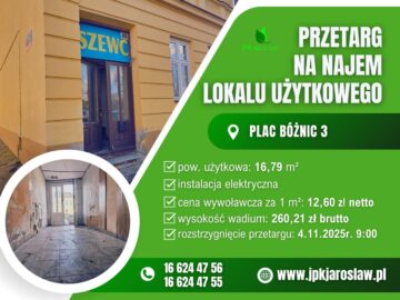 Przetarg ustny – Plac Bożnic 3 (16,79 m2)