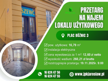 Przetarg ustny – Plac Bożnic 3 (16,79 m2)