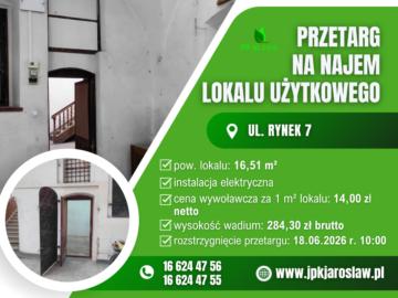 Przetarg ustny – ul. Rynek 7 (16,51 m2)