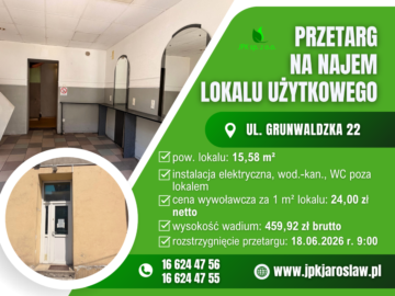 Przetarg ustny – ul. Grunwaldzka 22 (15,58 m2)