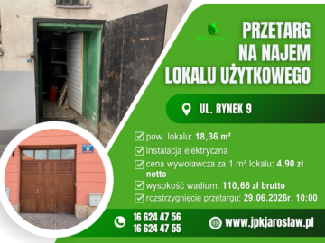 Przetarg ustny – ul. Rynek 9 (18,36 m2)